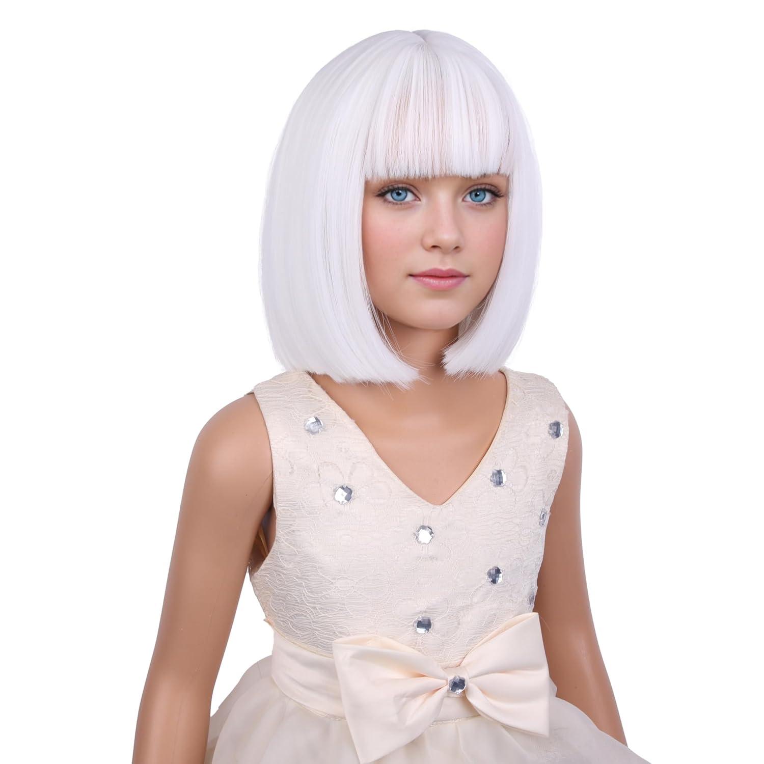 image:imageKids Black Wig Child Black bob Wig Short Black Wig for Girls Cosplay Party Synthetic Rose Net Daily Wear Wig BlackWhite