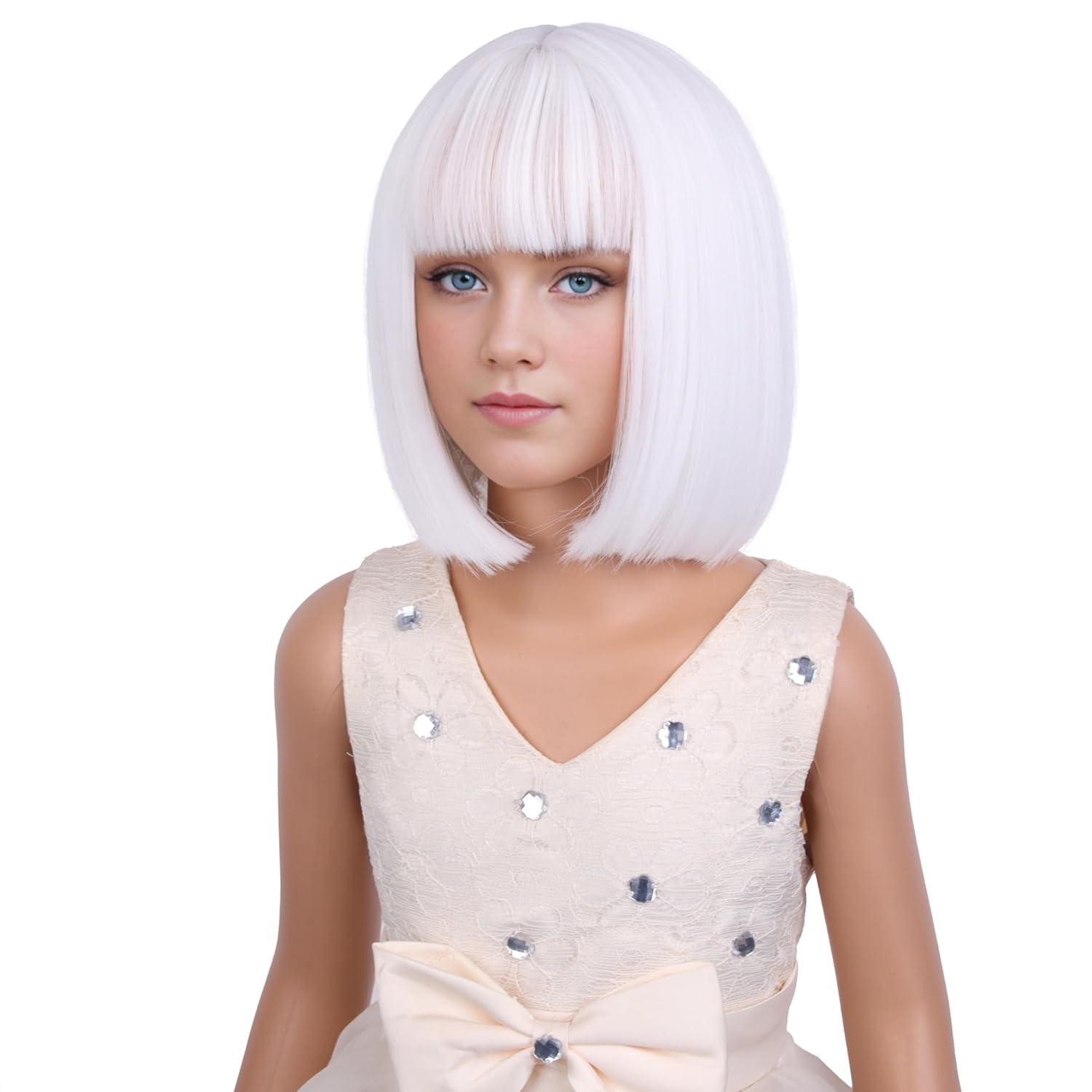 image:imageKids Black Wig Child Black bob Wig Short Black Wig for Girls Cosplay Party Synthetic Rose Net Daily Wear Wig BlackWhite
