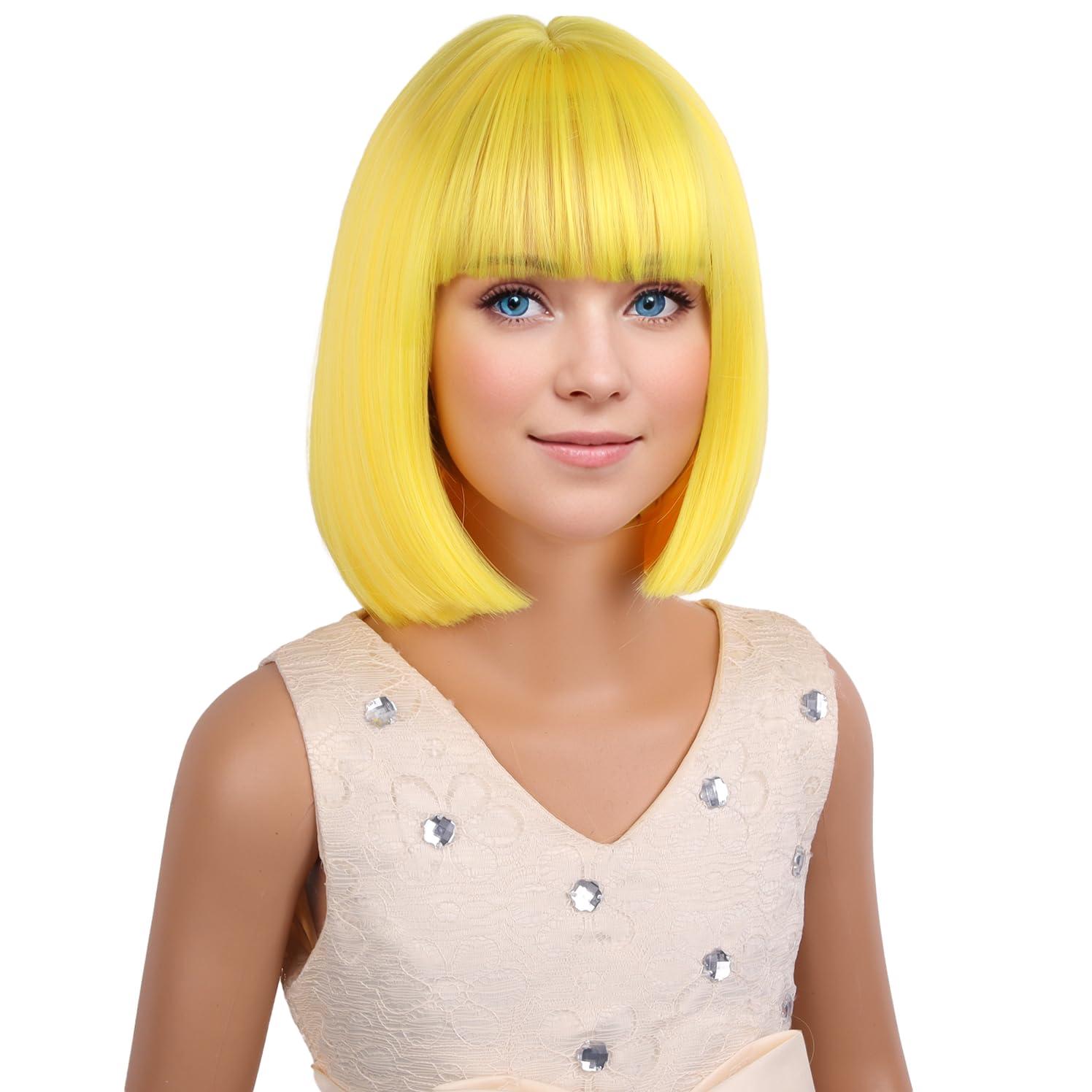 image:imageKids Black Wig Child Black bob Wig Short Black Wig for Girls Cosplay Party Synthetic Rose Net Daily Wear Wig BlackYellow