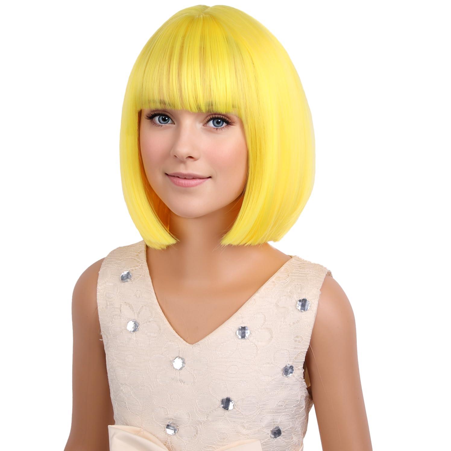 image:imageKids Black Wig Child Black bob Wig Short Black Wig for Girls Cosplay Party Synthetic Rose Net Daily Wear Wig BlackYellow