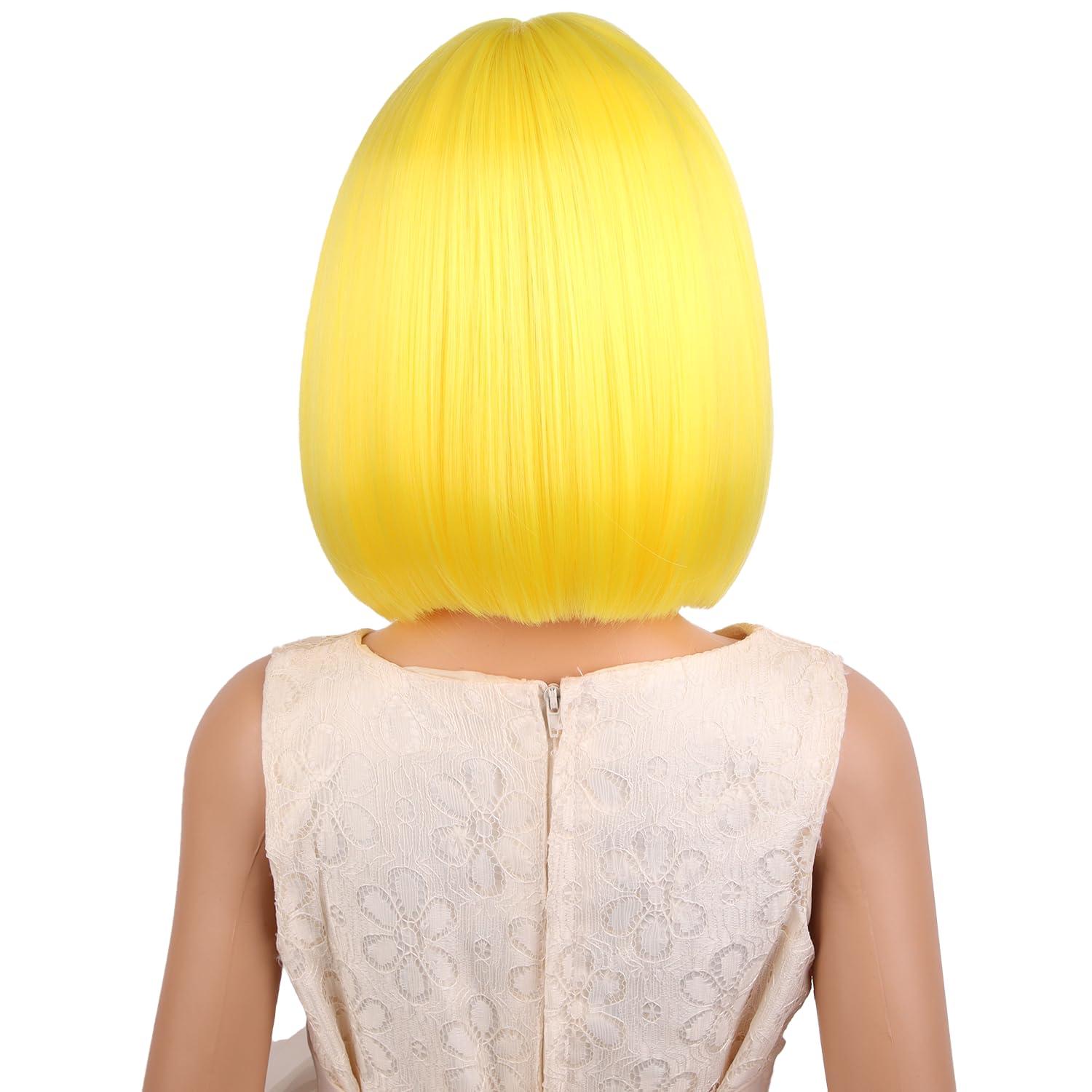 image:imageKids Black Wig Child Black bob Wig Short Black Wig for Girls Cosplay Party Synthetic Rose Net Daily Wear Wig BlackYellow
