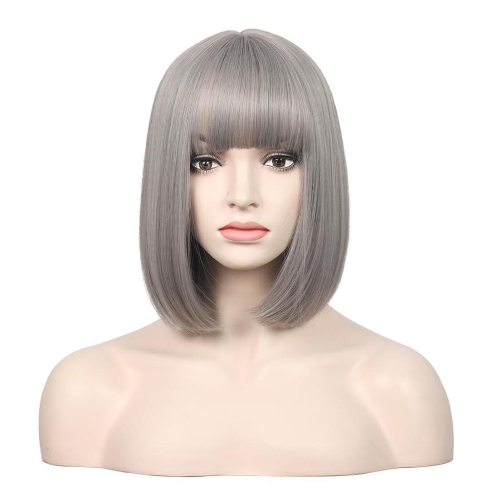 image:imageKids Black Wig Child Black bob Wig Short Black Wig for Girls Cosplay Party Synthetic Rose Net Daily Wear Wig BlackGrey