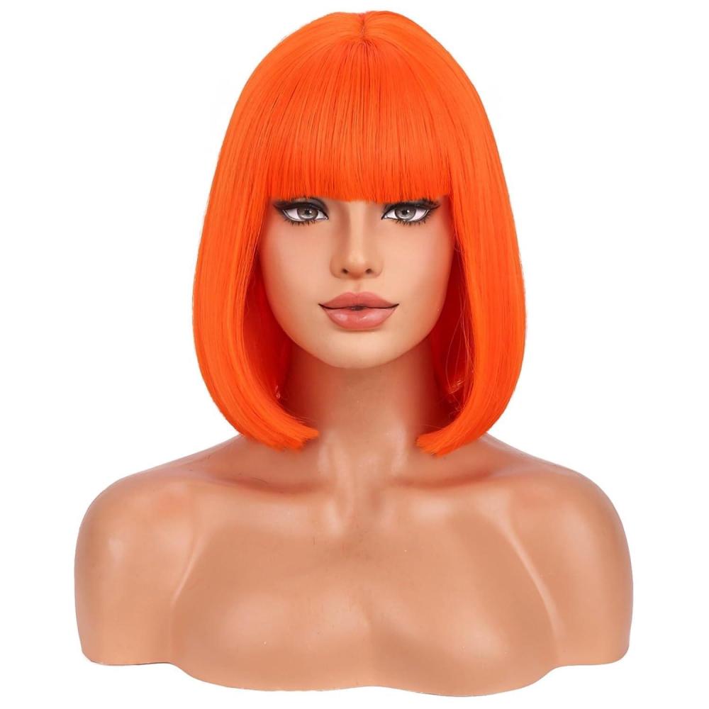 image:imageKids Black Wig Child Black bob Wig Short Black Wig for Girls Cosplay Party Synthetic Rose Net Daily Wear Wig BlackOrange