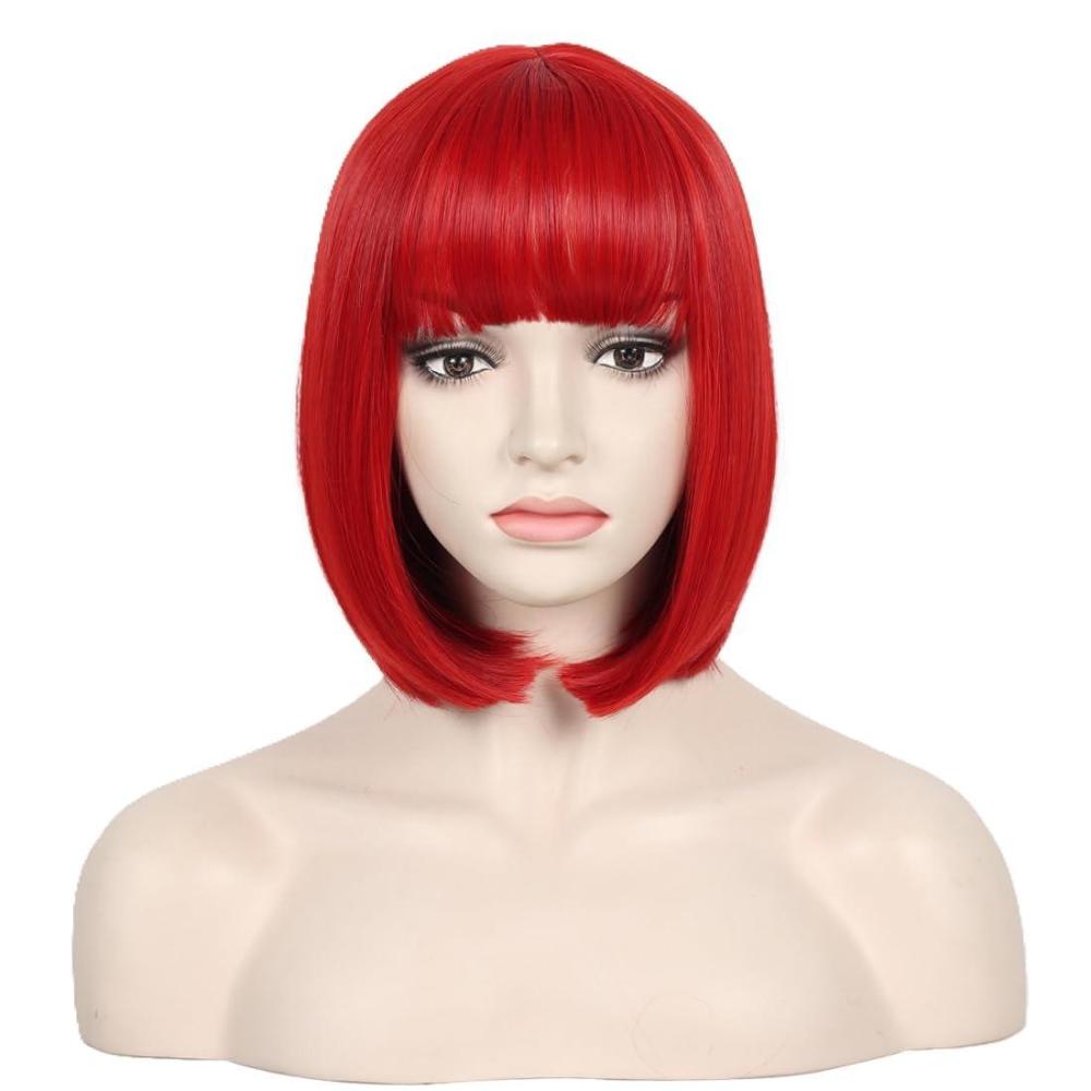 image:imageKids Black Wig Child Black bob Wig Short Black Wig for Girls Cosplay Party Synthetic Rose Net Daily Wear Wig BlackRed