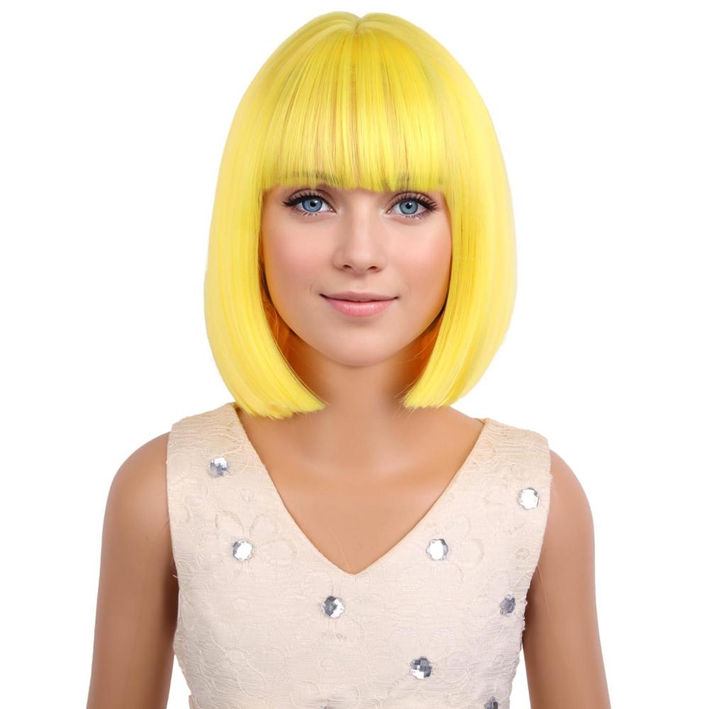 image:imageKids Black Wig Child Black bob Wig Short Black Wig for Girls Cosplay Party Synthetic Rose Net Daily Wear Wig BlackYellow