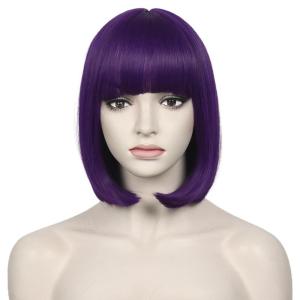 Kids Black Wig Child Black bob Wig Short Black Wig for Girls Cosplay Party Synthetic Rose Net Daily Wear Wig (Black)(Dark Purple)