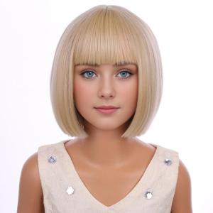 Kids Black Wig Child Black bob Wig Short Black Wig for Girls Cosplay Party Synthetic Rose Net Daily Wear Wig (Black)(Light Blonde)