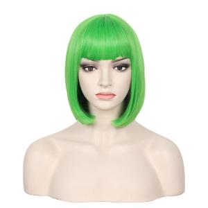 Kids Black Wig Child Black bob Wig Short Black Wig for Girls Cosplay Party Synthetic Rose Net Daily Wear Wig (Black)(Neon Green)