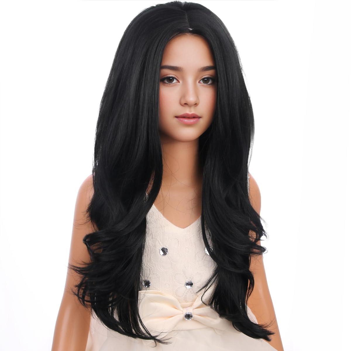 image:imageSilver Gray Wig Long Curly Wavy Gray Wigs Women Middle Part Synthetic WigsBlack