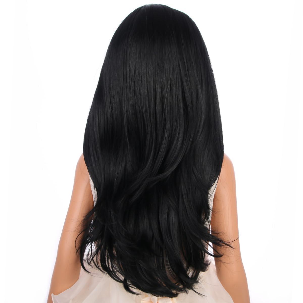 image:imageSilver Gray Wig Long Curly Wavy Gray Wigs Women Middle Part Synthetic WigsBlack