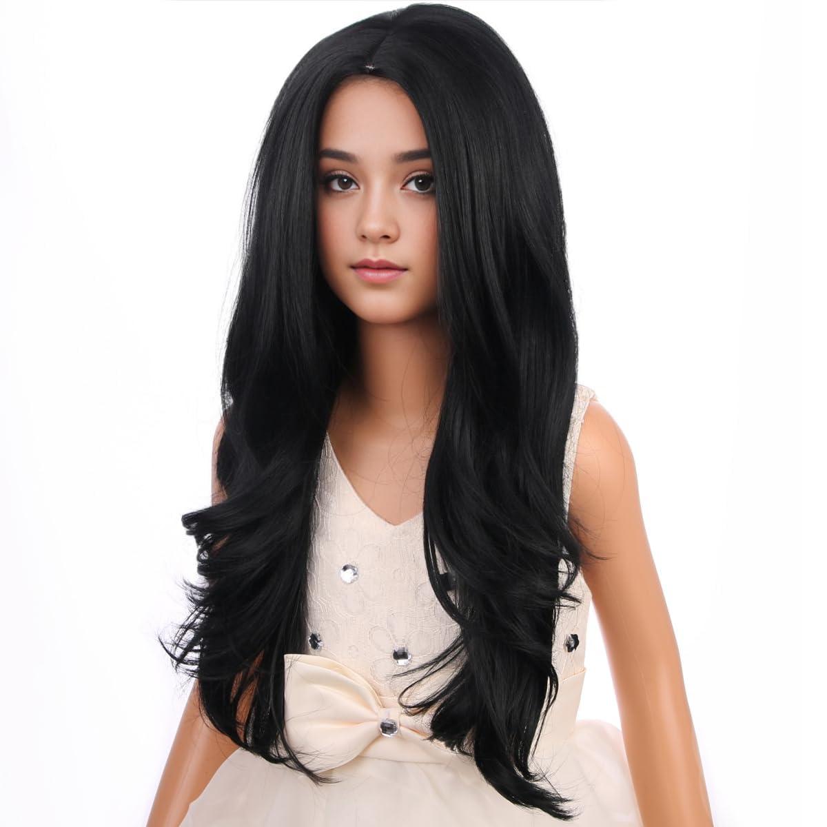 image:imageSilver Gray Wig Long Curly Wavy Gray Wigs Women Middle Part Synthetic WigsBlack
