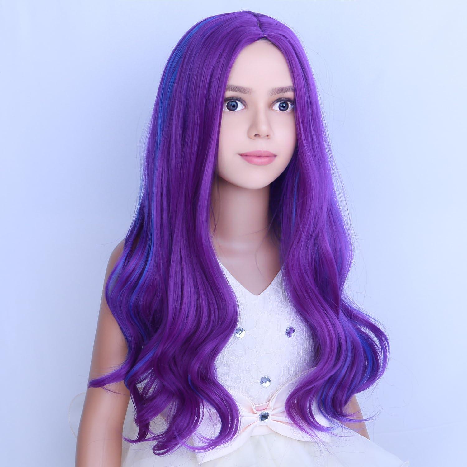 image:imageSilver Gray Wig Long Curly Wavy Gray Wigs Women Middle Part Synthetic WigsBlue Purple