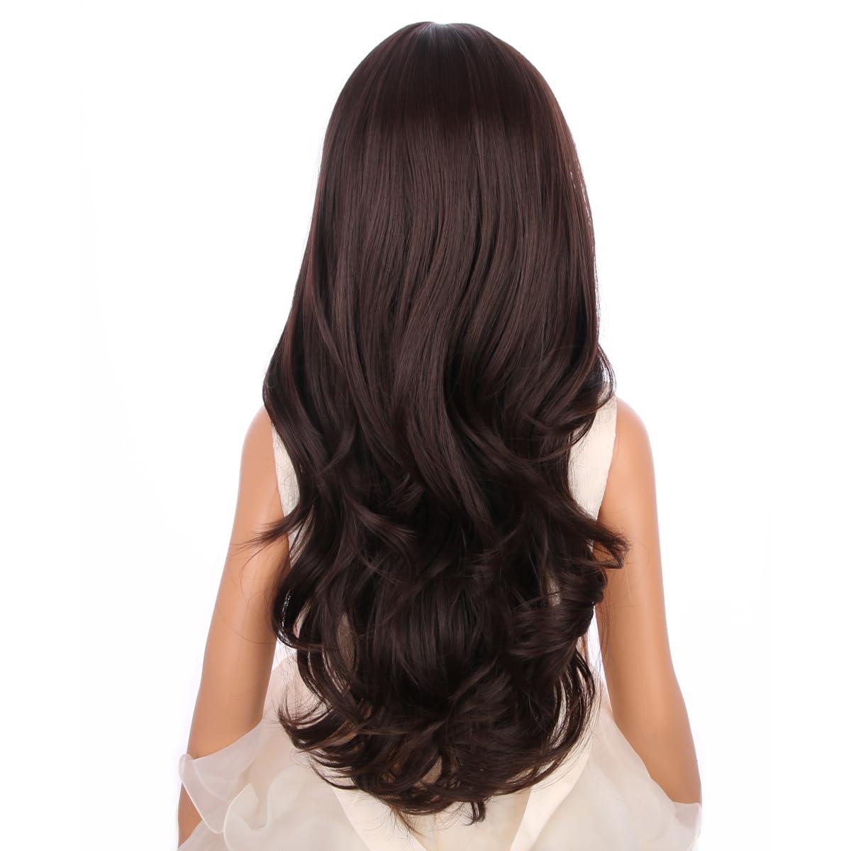 image:imageSilver Gray Wig Long Curly Wavy Gray Wigs Women Middle Part Synthetic WigsBrown