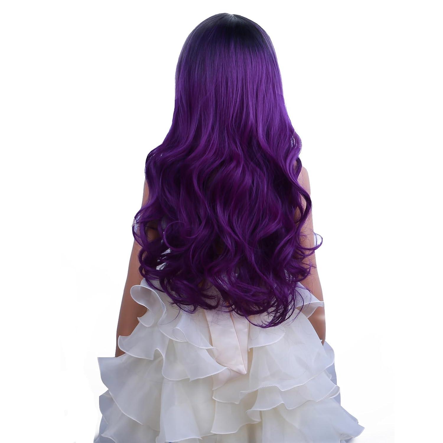 image:imageSilver Gray Wig Long Curly Wavy Gray Wigs Women Middle Part Synthetic WigsOmbre Purple