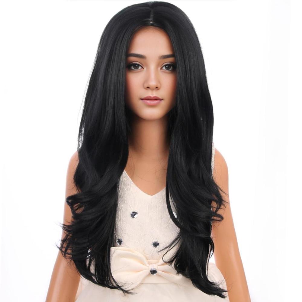 image:imageSilver Gray Wig Long Curly Wavy Gray Wigs Women Middle Part Synthetic WigsBlack