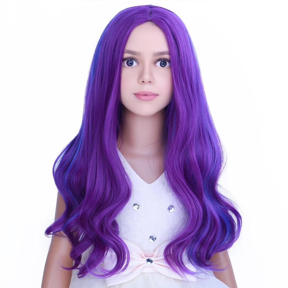 image:imageSilver Gray Wig Long Curly Wavy Gray Wigs Women Middle Part Synthetic WigsBlue Purple