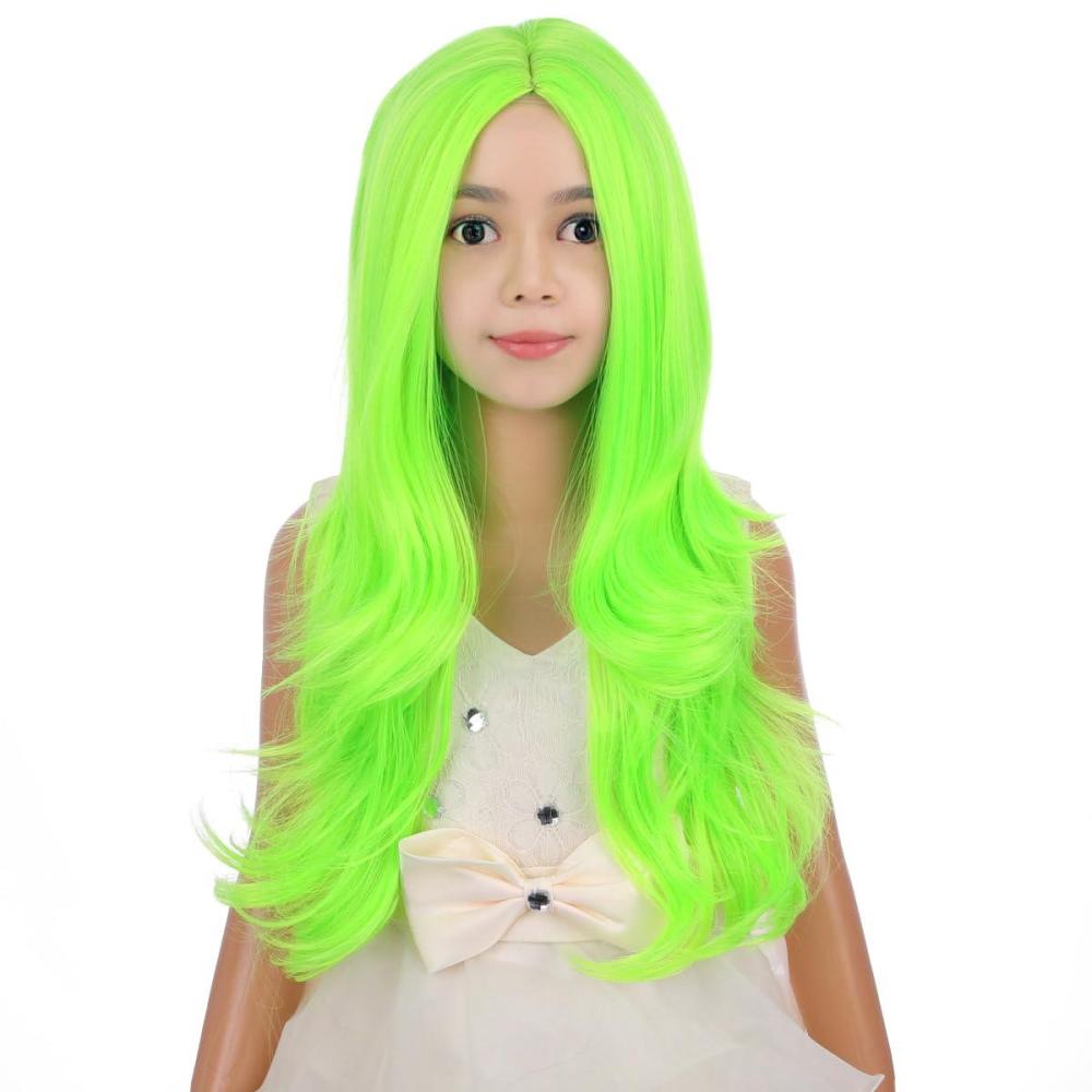 image:imageSilver Gray Wig Long Curly Wavy Gray Wigs Women Middle Part Synthetic WigsLime Green