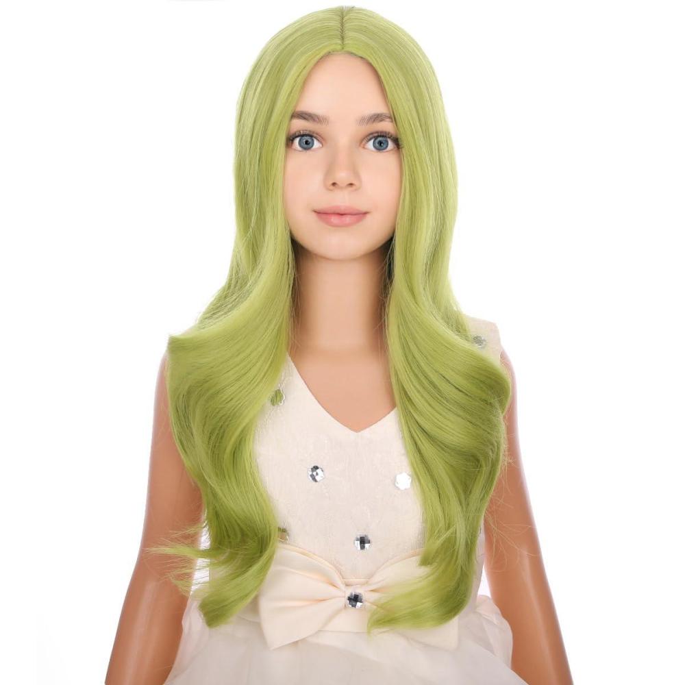 image:imageSilver Gray Wig Long Curly Wavy Gray Wigs Women Middle Part Synthetic WigsOlive Green
