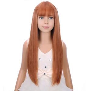 Long Black Wig with Bangs for Kids Girls Black Straight Long Wigs Synthetic Cosplay Party Synthetic Rose Net Wig(Auburn)