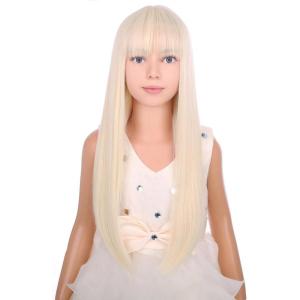Long Black Wig with Bangs for Kids Girls Black Straight Long Wigs Synthetic Cosplay Party Synthetic Rose Net Wig(Blonde)