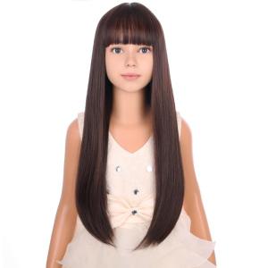 Long Black Wig with Bangs for Kids Girls Black Straight Long Wigs Synthetic Cosplay Party Synthetic Rose Net Wig(Brown)