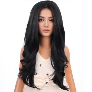 Silver Gray Wig Long Curly Wavy Gray Wigs Women Middle Part Synthetic Wigs(Black)