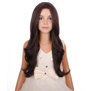 Silver Gray Wig Long Curly Wavy Gray Wigs Women Middle Part Synthetic Wigs(Brown)