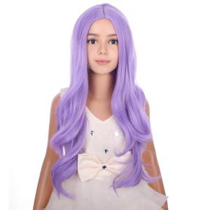 Silver Gray Wig Long Curly Wavy Gray Wigs Women Middle Part Synthetic Wigs(Light Purple)
