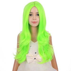 Silver Gray Wig Long Curly Wavy Gray Wigs Women Middle Part Synthetic Wigs(Lime Green)