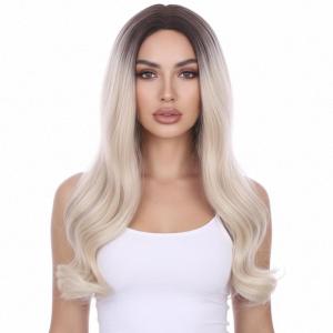 Silver Gray Wig Long Curly Wavy Gray Wigs Women Middle Part Synthetic Wigs(Ombre Blonde)