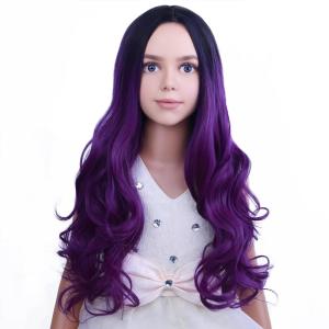 Silver Gray Wig Long Curly Wavy Gray Wigs Women Middle Part Synthetic Wigs(Ombre Purple)