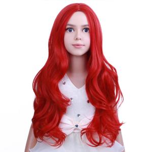 Silver Gray Wig Long Curly Wavy Gray Wigs Women Middle Part Synthetic Wigs(Red)