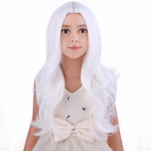Silver Gray Wig Long Curly Wavy Gray Wigs Women Middle Part Synthetic Wigs(White)