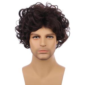 Kids Short Curly Brown Wig Child Dark Brown Wig Boys Halloween Cosplay Costume Synthetic Hair Wig