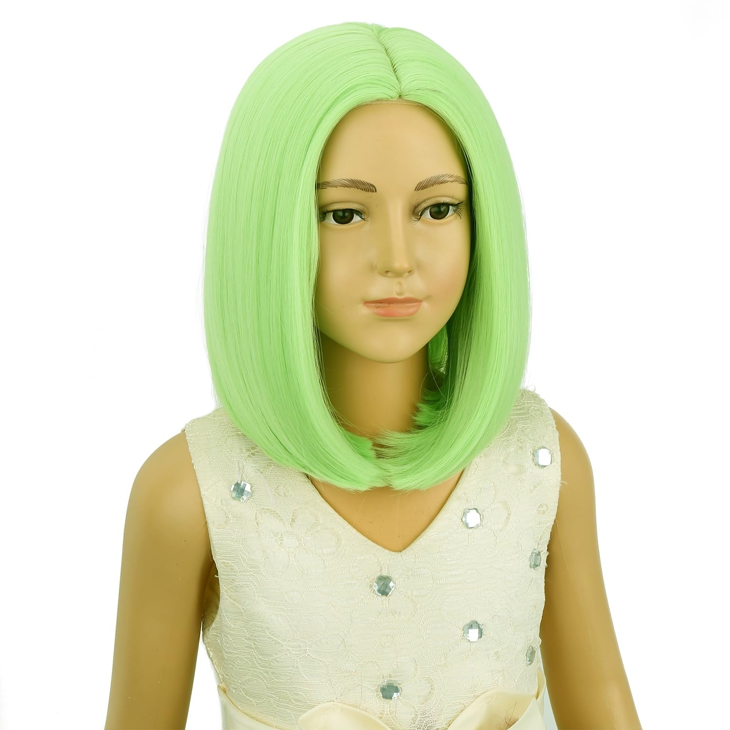 image:imagePATTNIUM Kids Child Ginger Bob Wig Girls Orange Wig Auburn Wigs Cosplay Party Daily Wear Heat Resistant Synthetic WigsLight Green