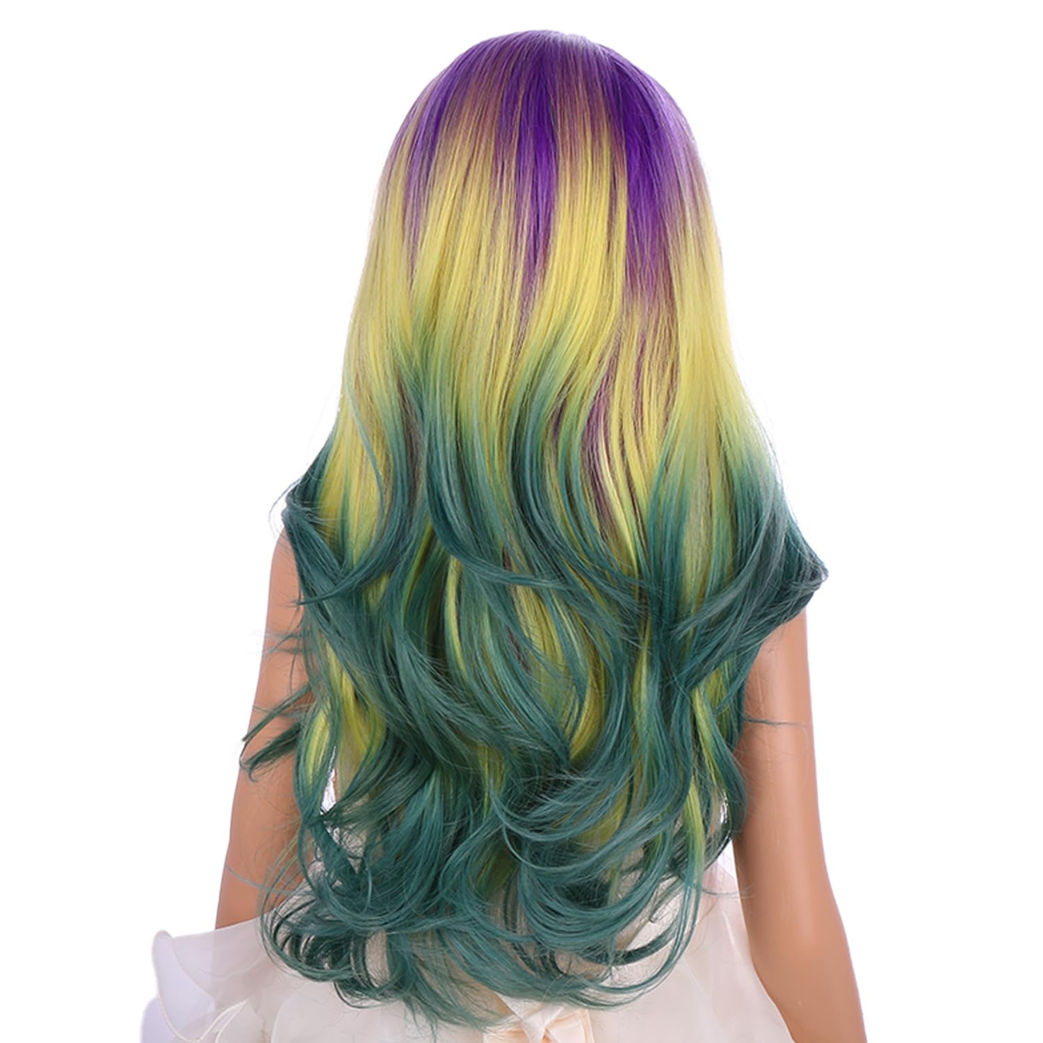 image:imagePATTNIUM Yellow Wig for Kids Girls Long Wavy Curly Wig Yellow Middle Part Wigs Synthetic Costume Halloween Cosplay WigsPurple Yellow Green Ombre