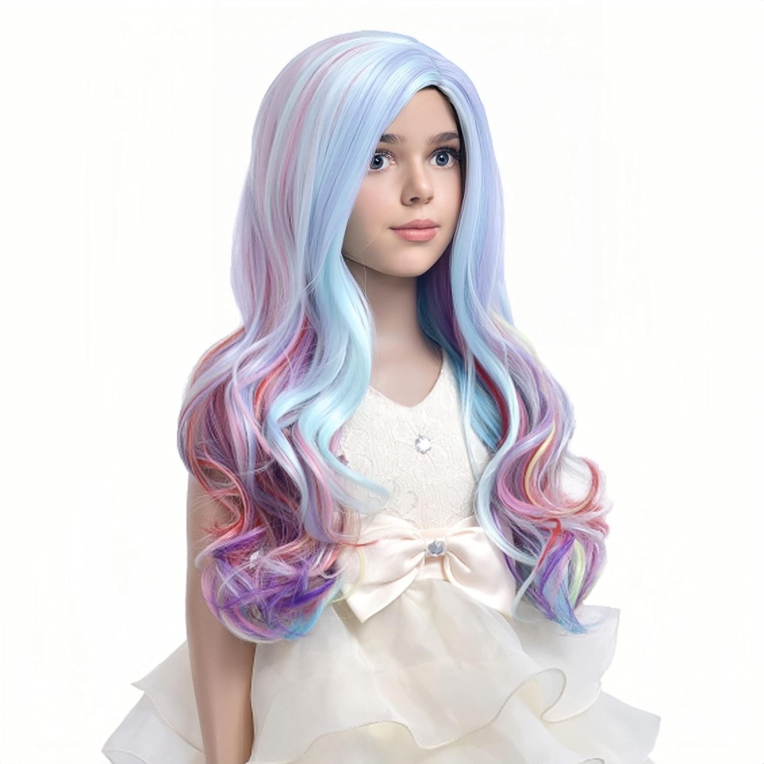 image:imagePATTNIUM Yellow Wig for Kids Girls Long Wavy Curly Wig Yellow Middle Part Wigs Synthetic Costume Halloween Cosplay WigsRainbow