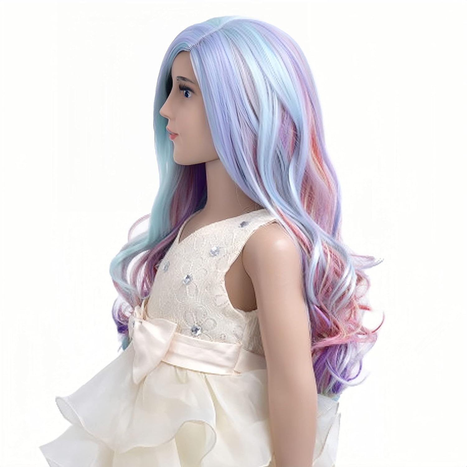 image:imagePATTNIUM Yellow Wig for Kids Girls Long Wavy Curly Wig Yellow Middle Part Wigs Synthetic Costume Halloween Cosplay WigsRainbow