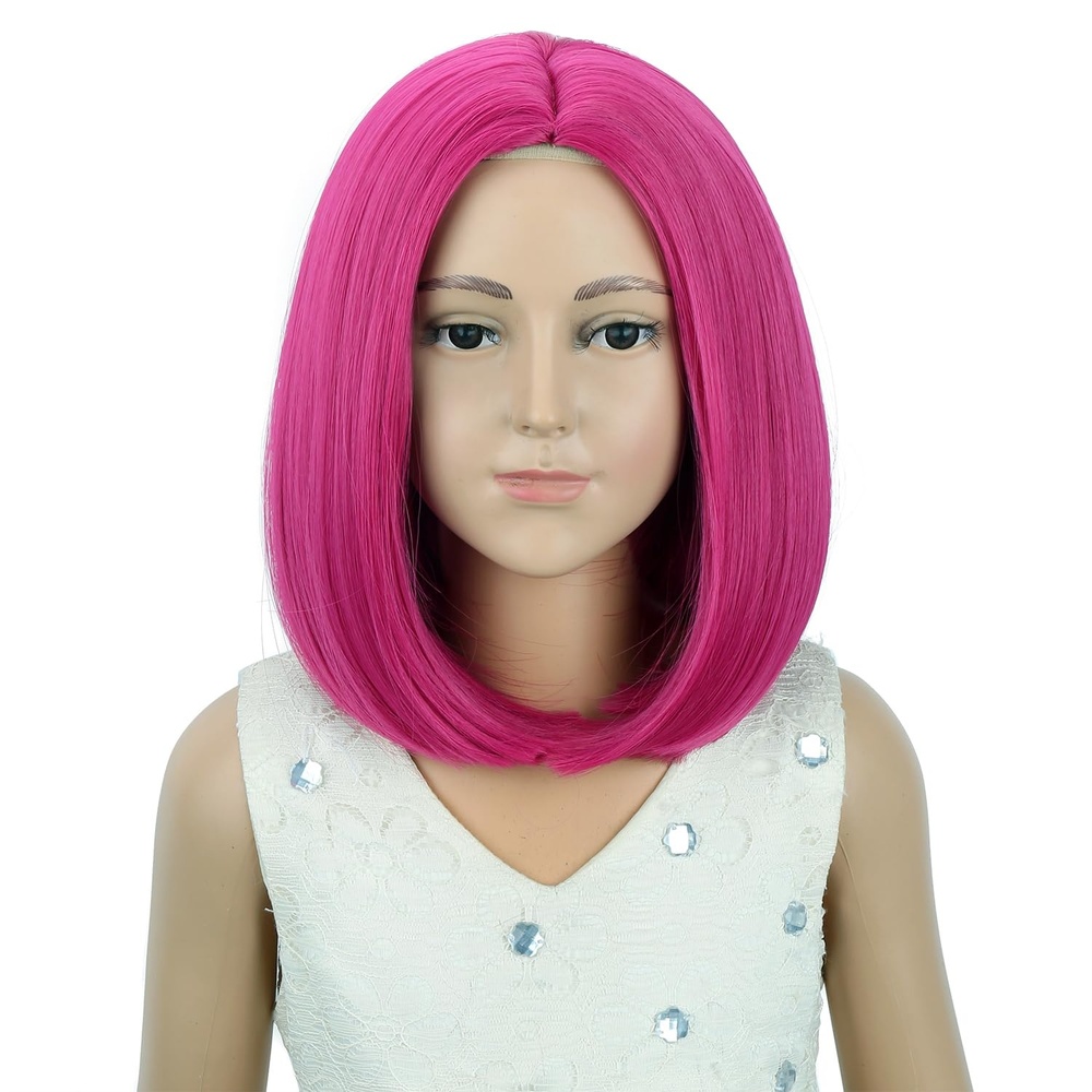image:imagePATTNIUM Kids Child Ginger Bob Wig Girls Orange Wig Auburn Wigs Cosplay Party Daily Wear Heat Resistant Synthetic WigsHot Pink
