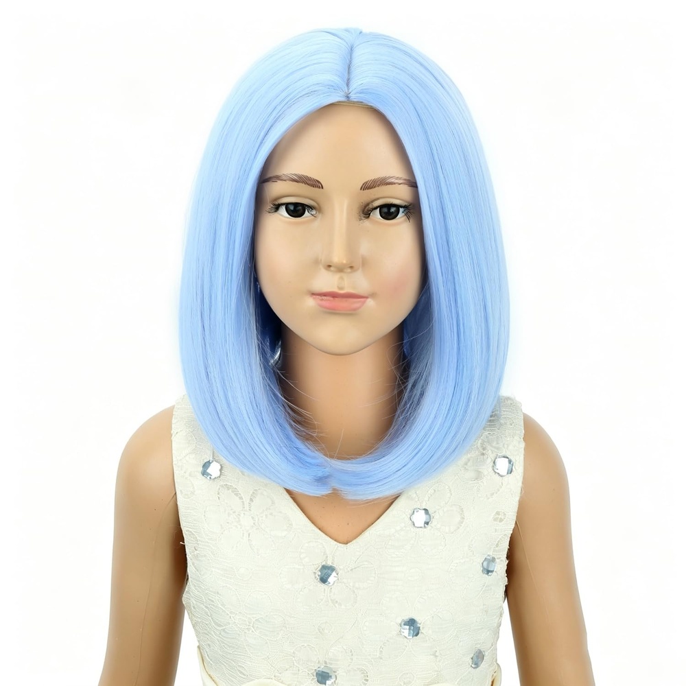 image:imagePATTNIUM Kids Child Ginger Bob Wig Girls Orange Wig Auburn Wigs Cosplay Party Daily Wear Heat Resistant Synthetic WigsLight Blue