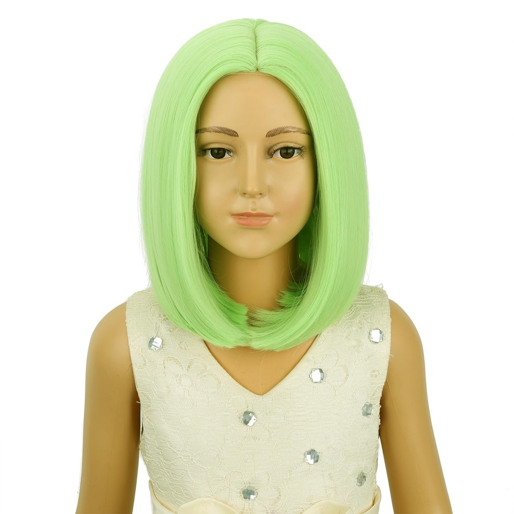image:imagePATTNIUM Kids Child Ginger Bob Wig Girls Orange Wig Auburn Wigs Cosplay Party Daily Wear Heat Resistant Synthetic WigsLight Green