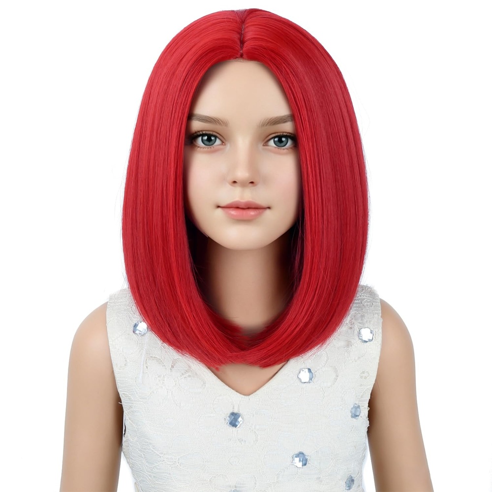 image:imagePATTNIUM Kids Child Ginger Bob Wig Girls Orange Wig Auburn Wigs Cosplay Party Daily Wear Heat Resistant Synthetic WigsRed