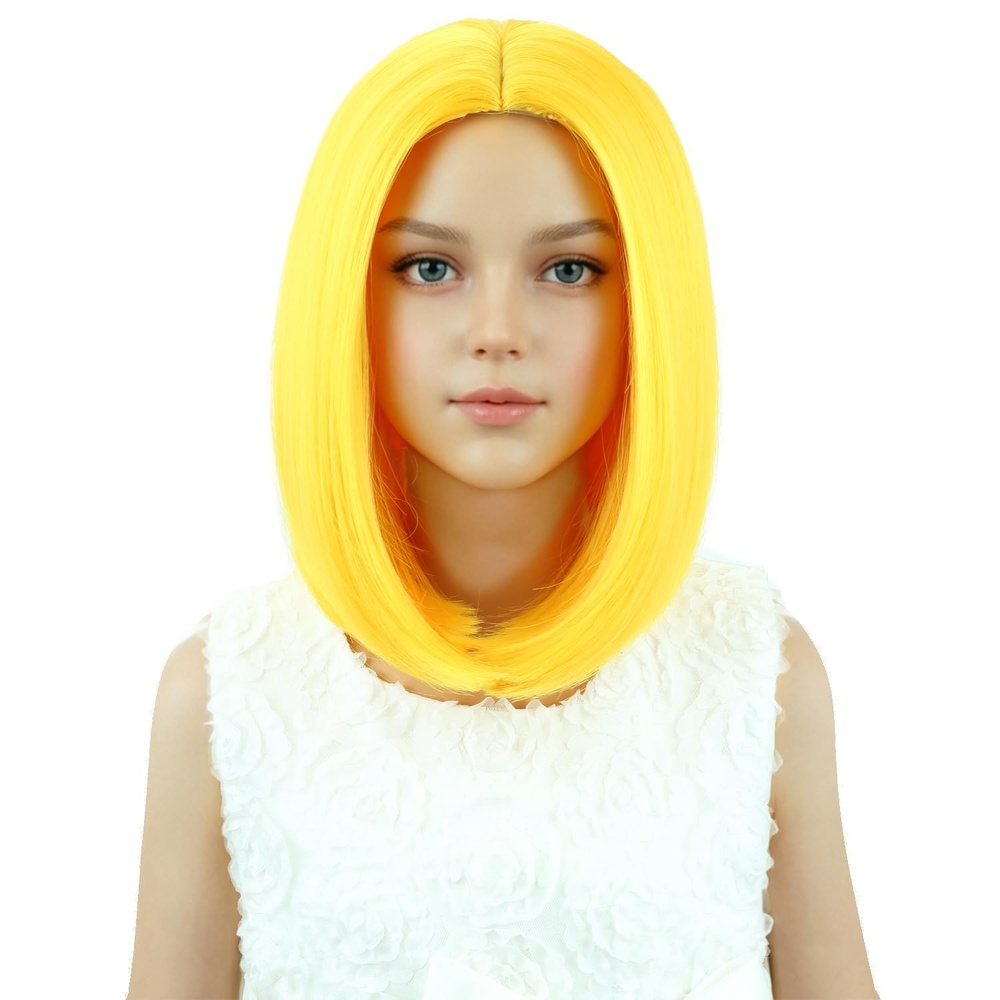 image:imagePATTNIUM Kids Child Ginger Bob Wig Girls Orange Wig Auburn Wigs Cosplay Party Daily Wear Heat Resistant Synthetic WigsYellow