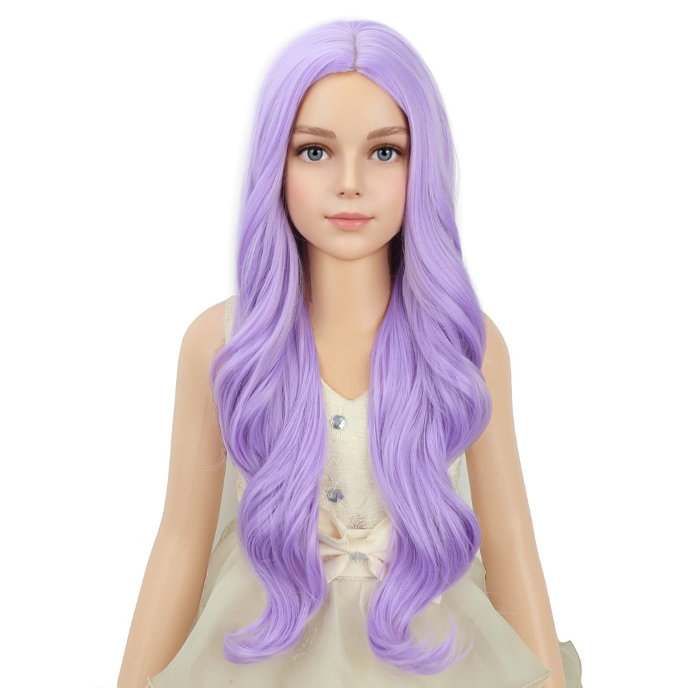image:imagePATTNIUM Yellow Wig for Kids Girls Long Wavy Curly Wig Yellow Middle Part Wigs Synthetic Costume Halloween Cosplay WigsLight Purple
