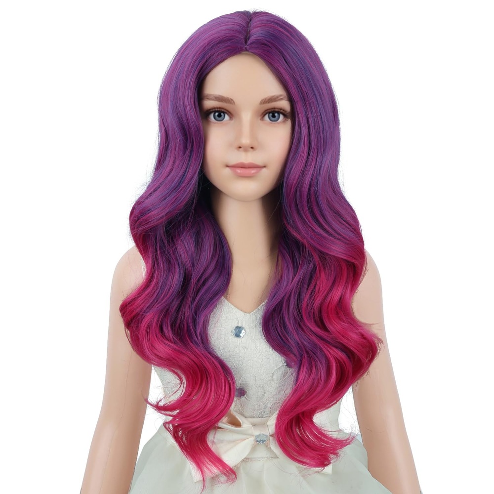 image:imagePATTNIUM Yellow Wig for Kids Girls Long Wavy Curly Wig Yellow Middle Part Wigs Synthetic Costume Halloween Cosplay WigsPurple Ombre Pink