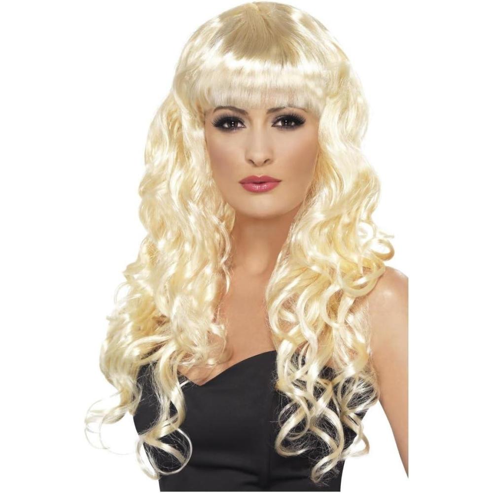 imageSmiffys Perruque de sirne noire cheveux longs boucls avec frange HalloweenBlonde