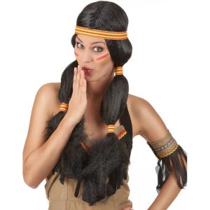 DEGUISE TOI – Perruque Indienne femme – Perruque avec bandeau – Taille Unique – Noir – Accessoires pour déguisement – Synthétique – – Carnaval