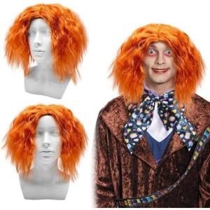 PERRUQUE BOUClée ORANGE Costumes Chapelier Clown Années 70-80 Déguisement Halloween Carnaval(Orange)