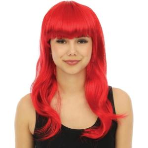 P&rsquo;TIT CLOWN – 68069 – Perruque Longue Raide à Frange – Long Fringed Wig – Pour Carnaval, Fêtes à Thèmes, Soirées Costumées, Cosplay, Manga, Halloween – Adulte Femme – Cheveux Synthétiques – Violet(Rouge)