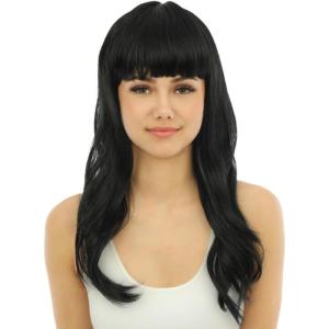 P&rsquo;TIT CLOWN – 68069 – Perruque Longue Raide à Frange – Long Fringed Wig – Pour Carnaval, Fêtes à Thèmes, Soirées Costumées, Cosplay, Manga, Halloween – Adulte Femme – Cheveux Synthétiques – Violet(Noir)